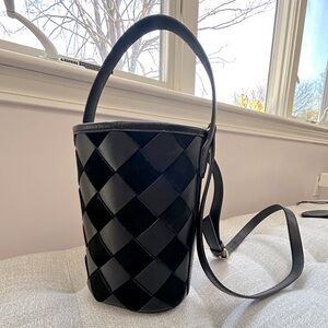 J Crew bucket bag in black leather & suede. Like new!